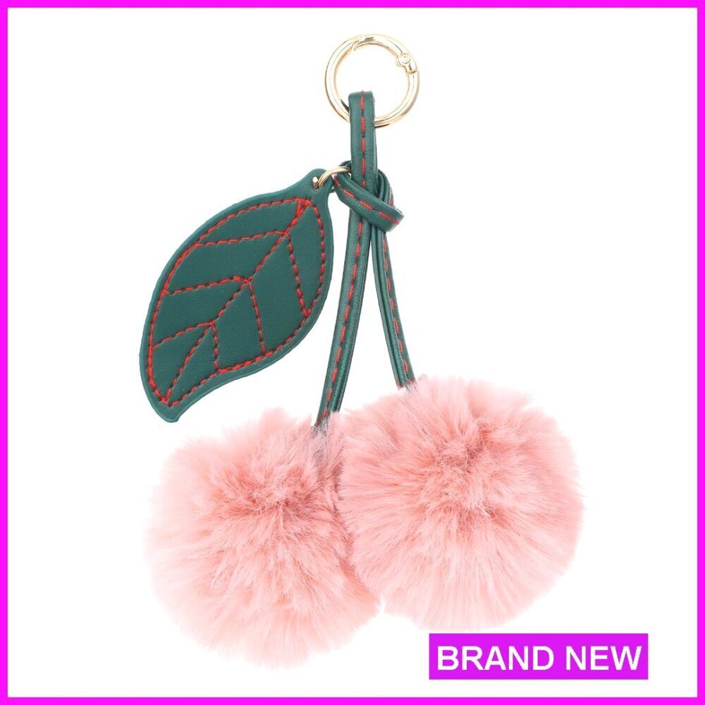 Fluffy Cherry Keychain Pom Pom Bag Charm Accessory for Women